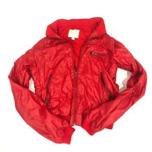 Silence + Noise Red Cropped Bomber Jacket XS